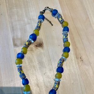 Beaded necklace blue and yellow